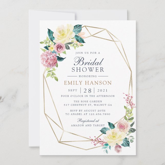 Invitation Fête des mariées d'or géométrique Floral Blush Gre (Devant)