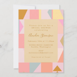 Invitation Fête des mariées d'or rose pastel géométrique rétr