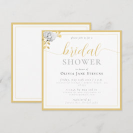 Invitation Fête des mariées dorée noir blanc à cadre classiqu