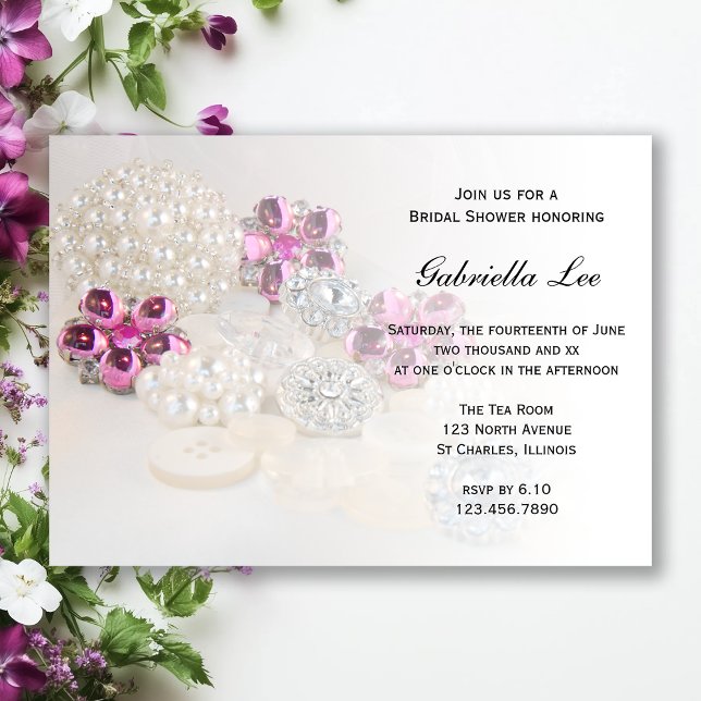 Invitation Fête des mariées du bouton diamant rose perle blan (Créateur téléchargé)