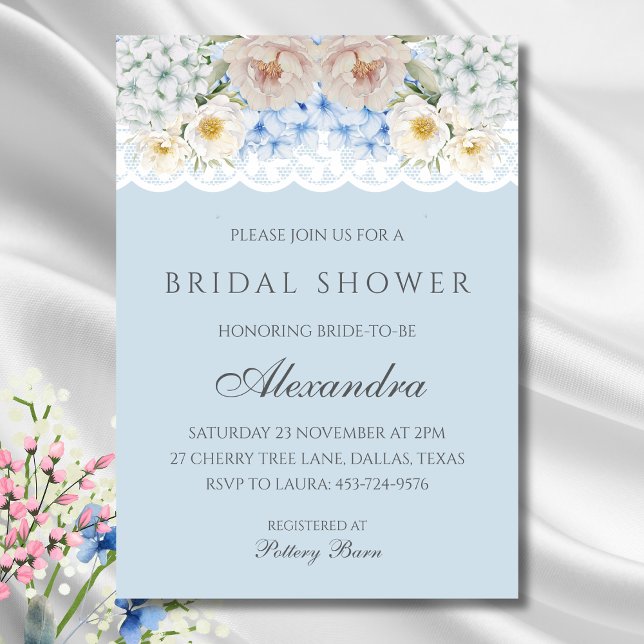 Invitation Fête des mariées Dusty Blue Peony Hydrangea (Créateur téléchargé)