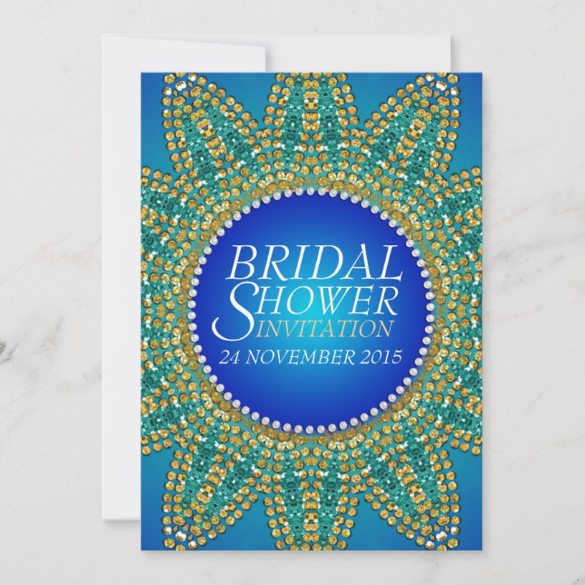 Invitation Fête des mariées égyptienne Blue Turquoise Gold St (Devant)