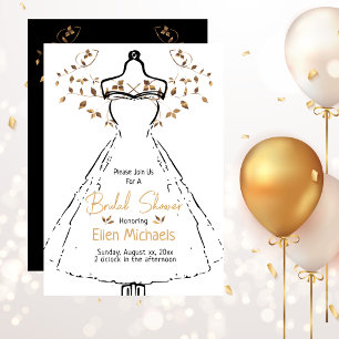Invitation Fête des mariées Elegant Gold Black White Party
