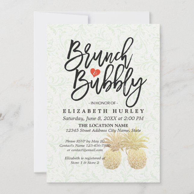 Invitation Fête des mariées Elegant Gold Foil Ananas Couple (Devant)