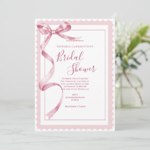 Invitation Fête des mariées élégante au ruban rose