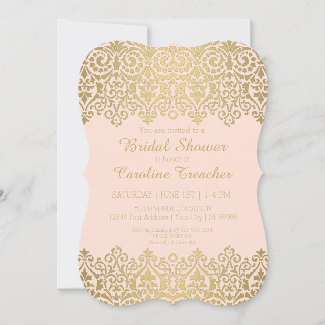Invitation Fête des mariées élégante de dentelle d'or moderne (Devant)