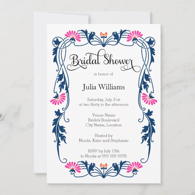 Invitation Fête des mariées Élégante de fleurs et de torons d (Devant)