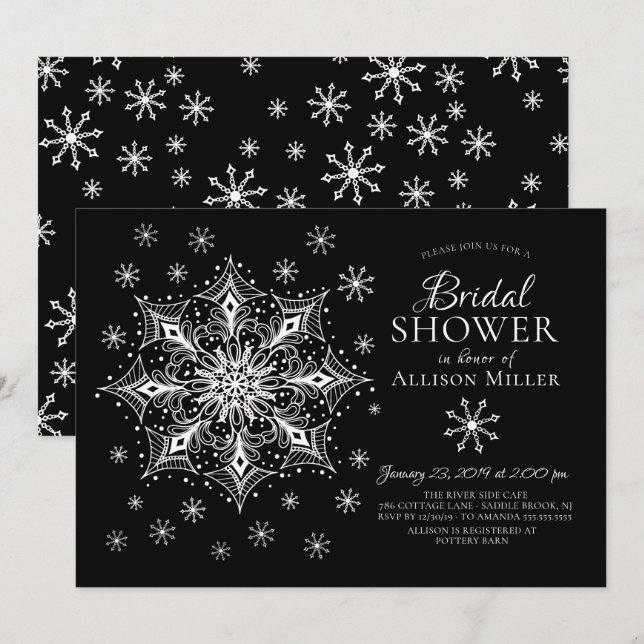 Invitation Fête des mariées Élégante de l'hiver de Snowflake (Devant / Derrière)