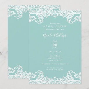 Invitation Fête des mariées élégante en dentelle blanche Turq
