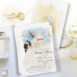 Invitation Fête des mariées Élégante| Piano mariée et chambre