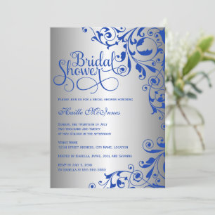 Invitation Fête des mariées élégante Royal Blue et Silver Swi