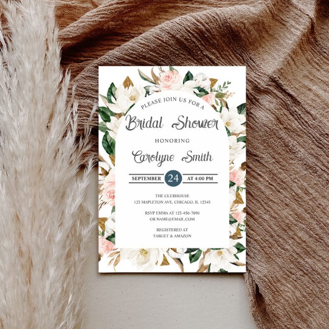 Invitation Fête des mariées en arc rose et blanc de Magnolia (Créateur téléchargé)