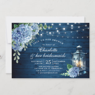 Invitation Fête des mariées en bois bleu Hydrangea