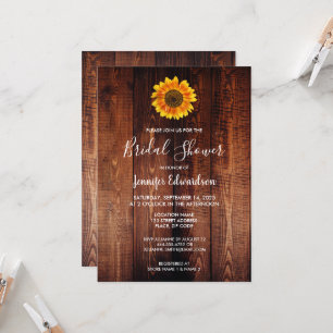 Invitation Fête des mariées en bois de tournesol aquarelle