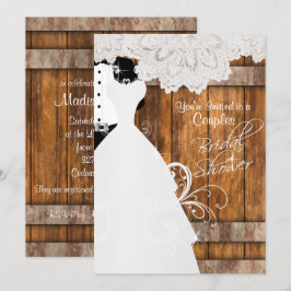 Invitation Fête des mariées en bois rustique et dentelle