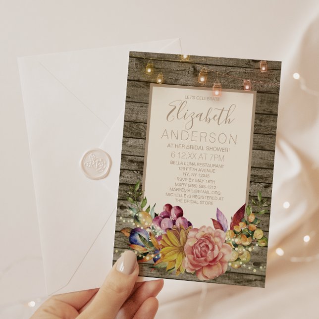 Invitation Fête des mariées en bois rustique Floral Mason Jar (Créateur téléchargé)