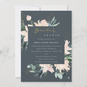 INVITATION FÊTE DES MARIÉES EN CADRE FLORAL BLEU GRAS