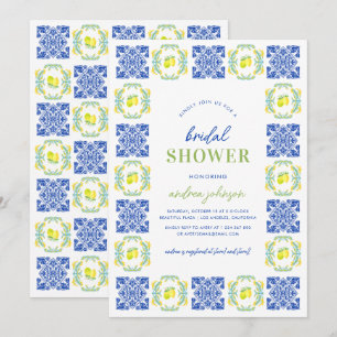 Invitation Fête des mariées en carreaux de citron bleu italie