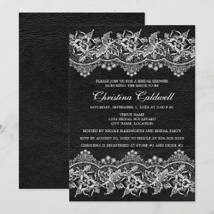 Invitation Fête des mariées en cuir noir et dentelle