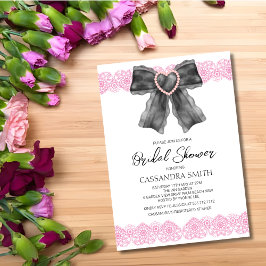 Invitation Fête des mariées en dentelle de coeur en ruban noi