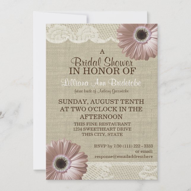 Invitation Fête des mariées en dentelle et marguerite rose (Devant)
