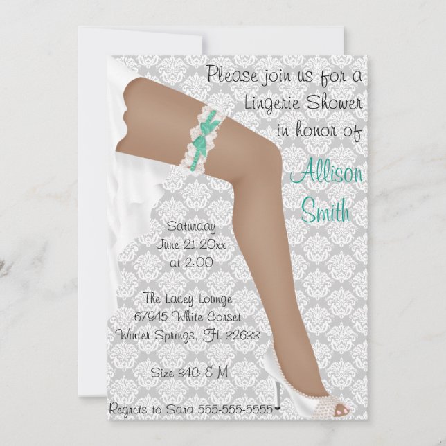 Invitation Fête des mariées en dentelle Turquoise et blanche  (Devant)