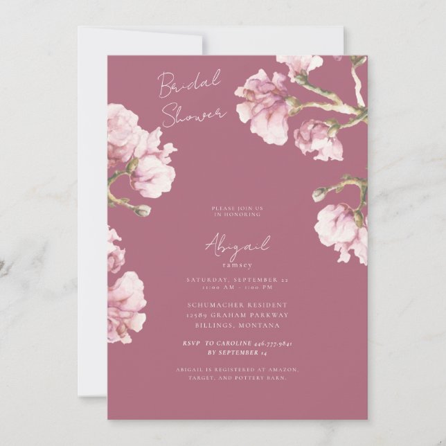 Invitation Fête des mariées en fleurs rose Rose Dusty (Devant)
