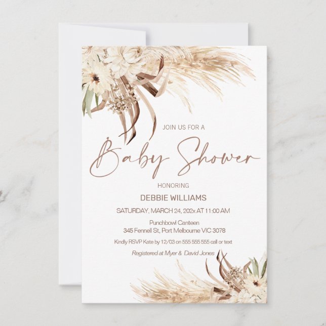 Invitation Fête des mariées en laiton beige Pampas Brown (Devant)