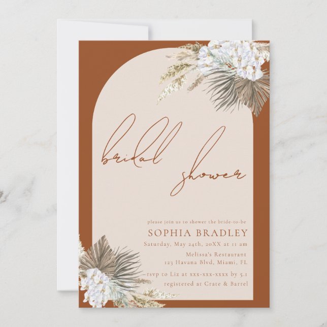 Invitation Fête des mariées en laiton moderne Boho Floral Pam (Devant)