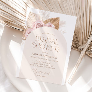Invitation Fête des mariées en laiton rose Boho Pampas