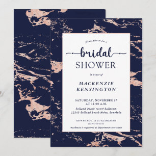 Invitation Fête des mariées en marbre d'or Rose bleu chic Nav