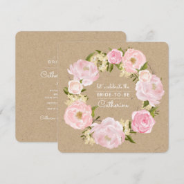 Invitation Fête des mariées en papier Kraft Pink Peony