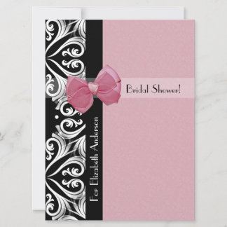 Invitation Fête des mariées en ruban rose Damask Parisien