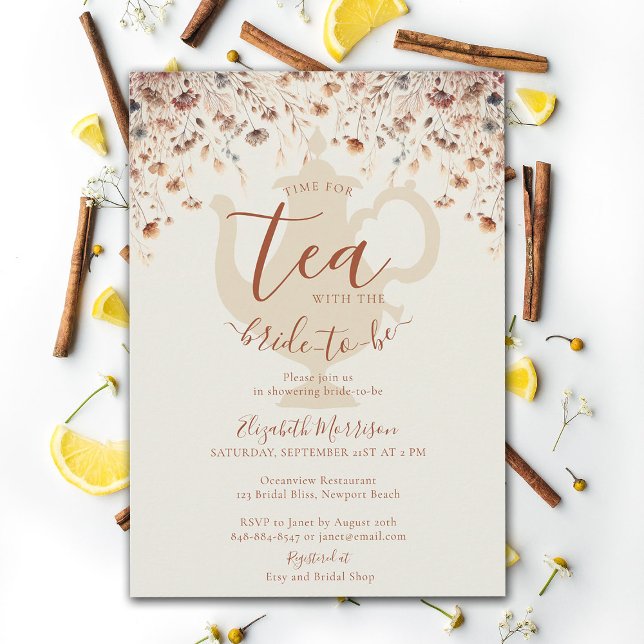 Invitation Fête des mariées en terre cuite Tea Bride Fleurs s (terracotta floral bridal shower tea invitation modern elegant wildflowers meadow garden flowers time)