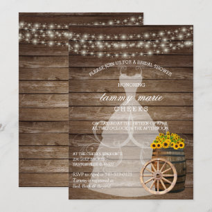 Invitation Fête des mariées en tonneau rustique en bois avec 