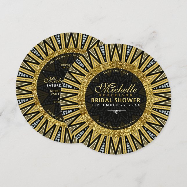Invitation Fête des mariées en verre Art déco Diamond d'or no (Devant / Derrière)
