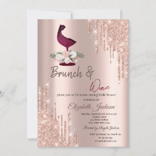 Invitation Fête des mariées en verre de vin rose Gold Drives