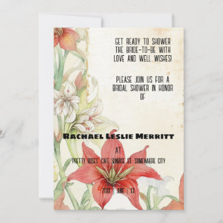 Invitation Fête des mariées Ephémère Lillies blanches et roug
