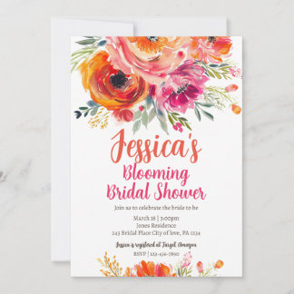 Invitation Fête des mariées été Orange et fleurs roses