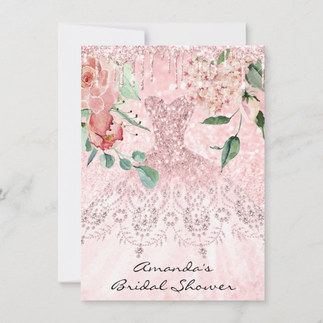 Invitation Fête des mariées Étincelle Rose Rose Roses Roses R (Dos)