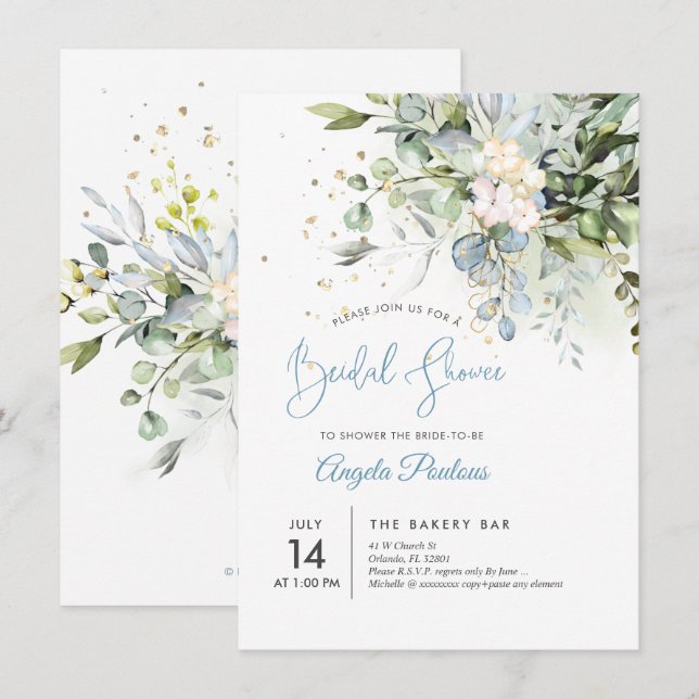 Invitation Fête des mariées Eucalyptus de gomme bleue PixDezi (Devant / Derrière)