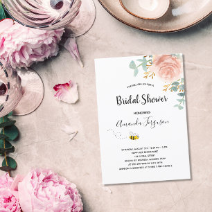 Invitation Fête des mariées eucalyptus fleurie rose d'or abei