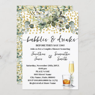 Invitation Fête des mariées Eucalyptus Gold Bubbles & Dracks