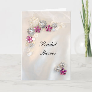 Invitation Fête des mariées Faux Pink Diamond et Pearls Butto