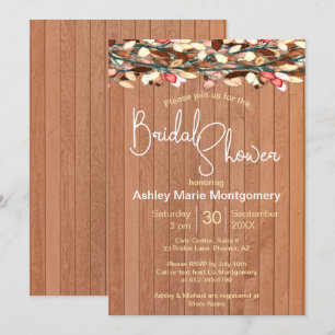 Invitation Fête des mariées Feuille couleur bois rustique