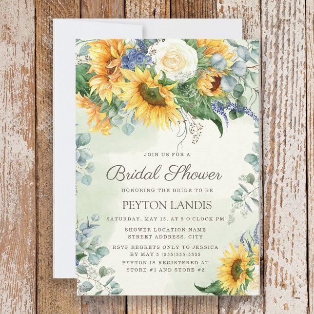 Invitation Fête des mariées Feuille des tournesols Eucalyptus (Sunflowers and eucalyptus bridal shower invitation)