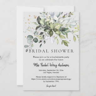 Invitation Fête des mariées Feuille Dusty Blue Eucalyptus Gre