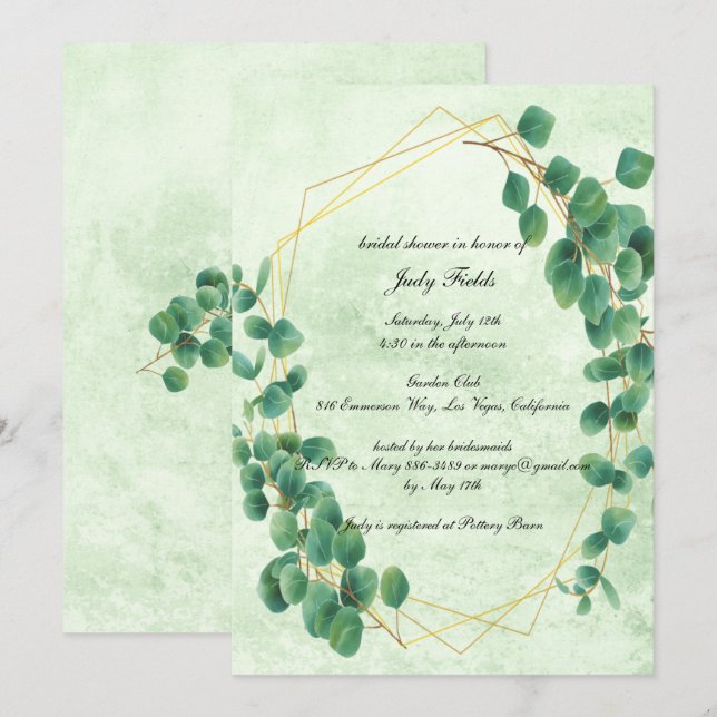 Invitation Fête des mariées Feuille Eucalyptus Géométrique (Devant / Derrière)