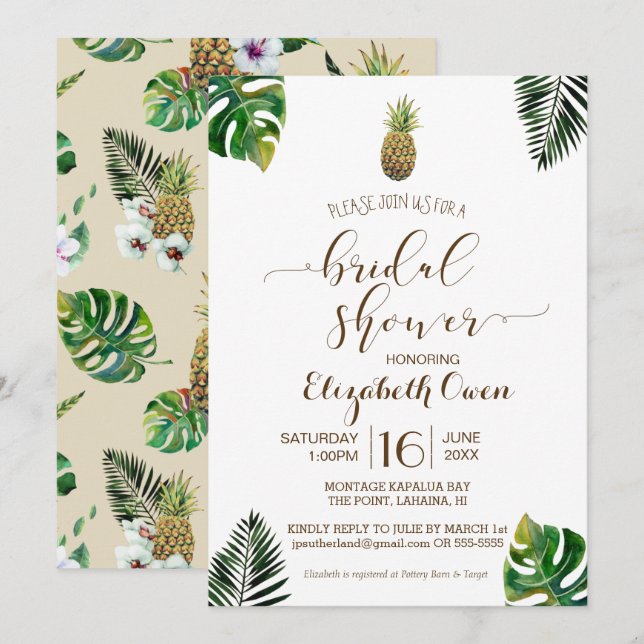 Invitation Fête des mariées Feuille tropicale Ananas Luau (Devant / Derrière)