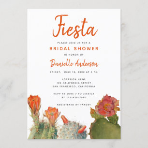 Invitation Fête des mariées Fiesta Cactus Fleurs aquarelle